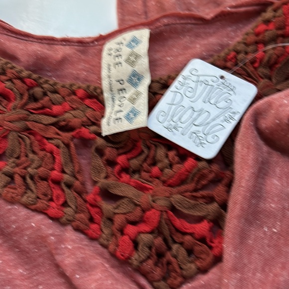 Free people crochet dress asymmetrical hem long sleeve Orange S - Picture 3 of 3